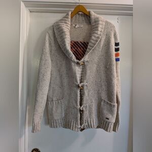 Roxy Southwestern Knit Cardigan Jacket  with Striped Sleeve Tribal Back